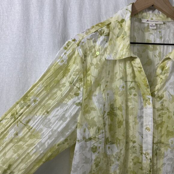 JM Collection Green White Sheer Floral Print Button Up Shirt Womens Size 18 - Picture 5 of 7